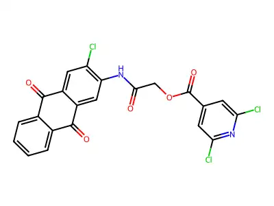 (3-chloro-9,10-dioxo-anthracen-2-yl)carbamoylmethyl 2,6-dichloropyridine-4-carboxylate structure