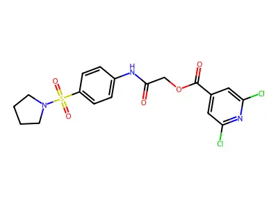 [2-oxo-2-(4-pyrrolidin-1-ylsulfonylanilino)ethyl] 2,6-dichloropyridine-4-carboxylate structure