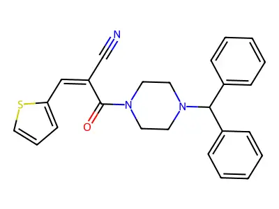 (Z)-2-(4-Benzhydrylpiperazine-1-carbonyl)-3-thiophen-2-ylprop-2-enenitrile structure