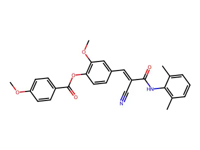 [4-[(E)-2-cyano-3-(2,6-dimethylanilino)-3-oxoprop-1-enyl]-2-methoxyphenyl] 4-methoxybenzoate structure