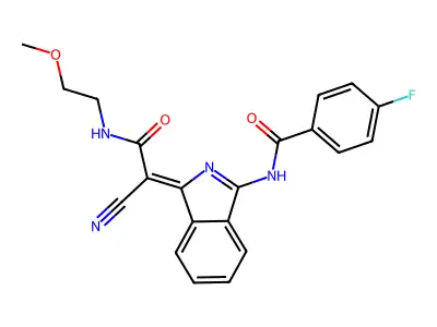 N-(1-{cyano[(2-methoxyethyl)carbamoyl]methylidene}-1H-isoindol-3-yl)-4-fluorobenzamide structure