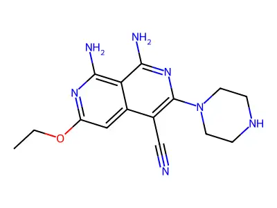 1,8-Diamino-6-ethoxy-3-piperazin-1-yl-2,7-naphthyridine-4-carbonitrile structure