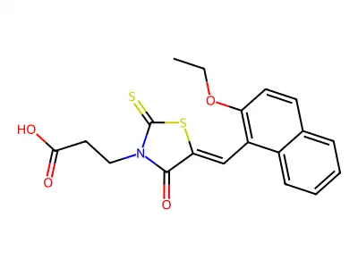 (Z)-3-(5-((2-Ethoxynaphthalen-1-yl)methylene)-4-oxo-2-thioxothiazolidin-3-yl)propanoic acid structure