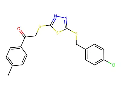 2-[(5-{[(4-chlorophenyl)methyl]sulfanyl}-1,3,4-thiadiazol-2-yl)sulfanyl]-1-(4-methylphenyl)ethan-1-one structure