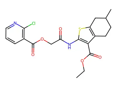 [2-[(3-ethoxycarbonyl-6-methyl-4,5,6,7-tetrahydro-1-benzothiophen-2-yl)amino]-2-oxoethyl] 2-chloropyridine-3-carboxylate structure