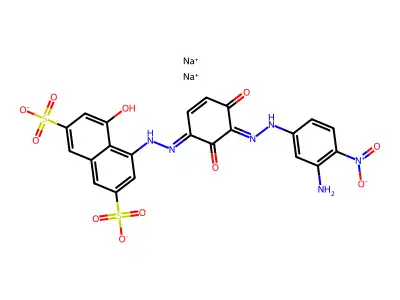 disodium;4-[2-[5-[(3-amino-4-nitrophenyl)hydrazinylidene]-4,6-dioxocyclohex-2-en-1-ylidene]hydrazinyl]-5-hydroxynaphthalene-2,7-disulfonate structure