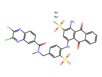 2-Anthracenesulfonic acid, 1-amino-4-[[4-[[[(2,3-dichloro-6-quinoxalinyl)carbonyl]methylamino]methyl]-2-sulfophenyl]amino]-9,10-dihydro-9,10-dioxo-, disodium salt structure