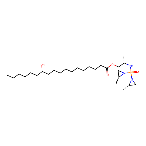 Octadecanoic acid, 12-hydroxy-, 2-((bis(2-methyl-1-aziridinyl)phosphinyl)amino)propyl ester structure