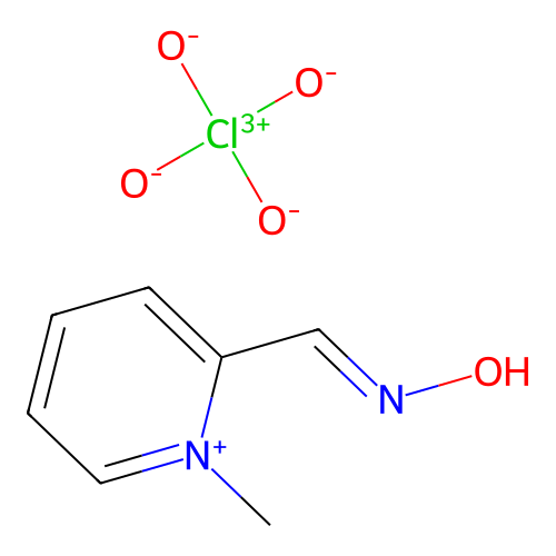 N-[(1-methylpyridin-1-ium-2-yl)methylidene]hydroxylamine perchlorate structure