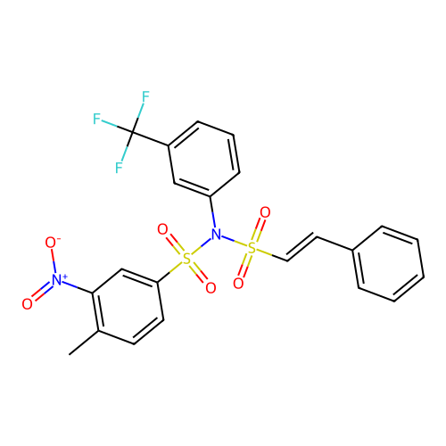 4-methyl-3-nitro-N-[(E)-2-phenylethenyl]sulfonyl-N-[3-(trifluoromethyl)phenyl]benzenesulfonamide structure