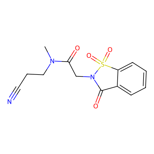 N-(2-cyanoethyl)-2-(1,1-dioxido-3-oxo-1,2-benzothiazol-2(3H)-yl)-N-methylacetamide structure