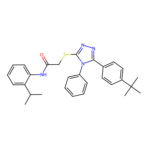 2-{[5-(4-tert-butylphenyl)-4-phenyl-4H-1,2,4-triazol-3-yl]sulfanyl}-N-[2-(propan-2-yl)phenyl]acetamide structure
