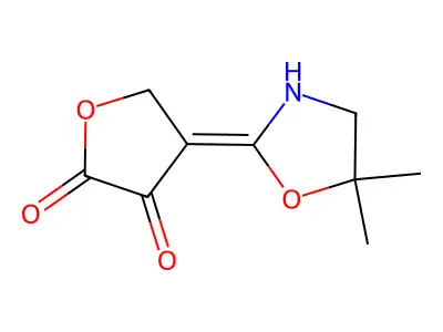 (4Z)-4-(5,5-dimethyl-1,3-oxazolidin-2-ylidene)oxolane-2,3-dione structure