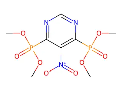 Phosphonic acid, (5-nitro-4,6-pyrimidinediyl)bis-, tetramethyl ester structure