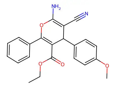 ethyl 6-amino-5-cyano-4-(4-methoxyphenyl)-2-phenyl-4H-pyran-3-carboxylate structure