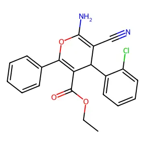 ethyl 6-amino-4-(2-chlorophenyl)-5-cyano-2-phenyl-4H-pyran-3-carboxylate structure