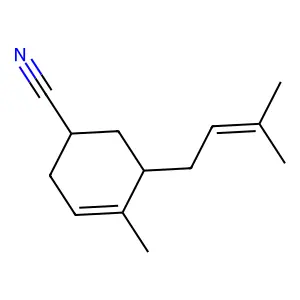 3-Cyclohexene-1-carbonitrile, 4-methyl-5-(3-methyl-2-buten-1-yl)- structure