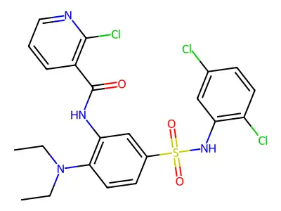 2-chloro-N-[5-[(2,5-dichlorophenyl)sulfamoyl]-2-(diethylamino)phenyl]pyridine-3-carboxamide structure