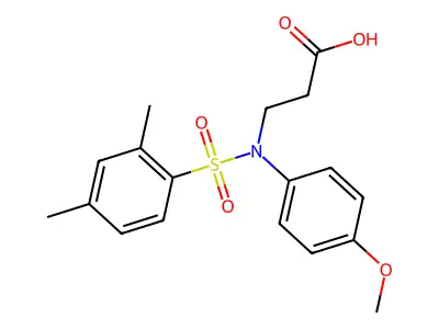 3-[N-(4-methoxyphenyl)2,4-dimethylbenzenesulfonamido]propanoic acid structure