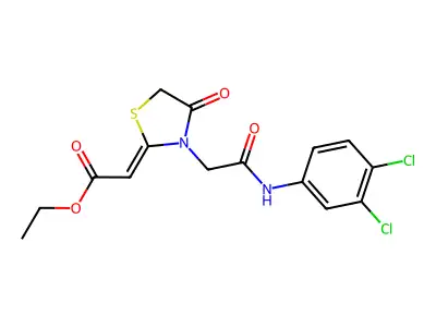 ethyl 2-(3-{[(3,4-dichlorophenyl)carbamoyl]methyl}-4-oxo-1,3-thiazolidin-2-ylidene)acetate structure