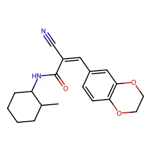 2-cyano-3-(2,3-dihydro-1,4-benzodioxin-6-yl)-N-(2-methylcyclohexyl)prop-2-enamide structure