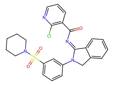 2-chloro-N-[2-(3-piperidin-1-ylsulfonylphenyl)-3H-isoindol-1-ylidene]pyridine-3-carboxamide structure