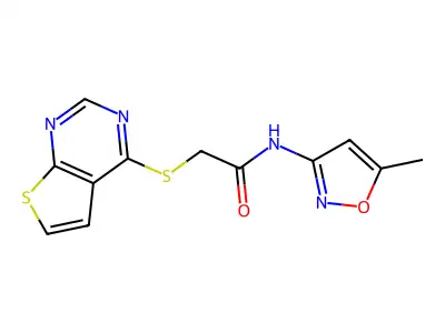 N-(5-methyl-1,2-oxazol-3-yl)-2-thieno[2,3-d]pyrimidin-4-ylsulfanylacetamide structure