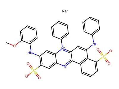 sodium 5-anilino-9-(2-methoxyanilino)-7-phenylbenzo[a]phenazin-7-ium-4,10-disulfonate structure