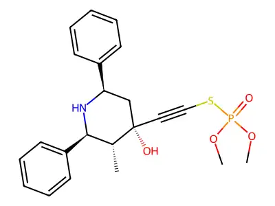 Phosphorothioic acid, S-((4-hydroxy-3-methyl-2,6-diphenyl-4-piperidinyl)ethynyl) O,O-dimethyl ester, (2-alpha,3-beta,4-alpha,6-alpha)- structure
