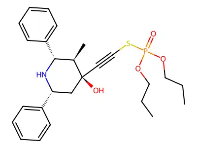 Phosphorothioic acid, S-((4-hydroxy-3-methyl-2,6-diphenyl-4-piperidinyl)ethynyl) O,O-dipropyl ester, (2-alpha,3-beta,4-alpha,6-alpha)- structure