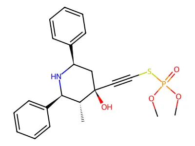 Phosphorothioic acid, S-((4-hydroxy-3-methyl-2,6-diphenyl-4-piperidinyl)ethynyl) O,O-dimethyl ester, (2-alpha,3-beta,4-beta,6-alpha)- structure
