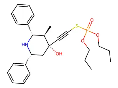 Phosphorothioic acid, S-((4-hydroxy-3-methyl-2,6-diphenyl-4-piperidinyl)ethynyl) O,O-dipropyl ester, (2-alpha,3-beta,4-beta,6-alpha)- structure