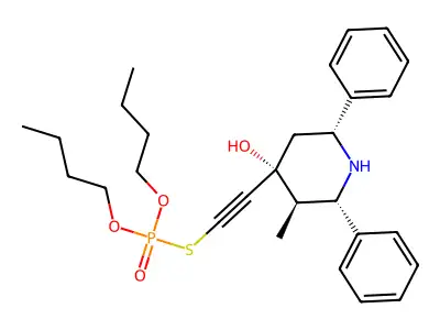 Phosphorothioic acid, O,O-dibutyl S-((4-hydroxy-3-methyl-2,6-diphenyl-4-piperidinyl)ethynyl) ester, (2-alpha,3-beta,4-beta,6-alpha)- structure