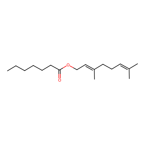 Heptanoic acid, (2E)-3,7-dimethyl-2,6-octadien-1-yl ester structure