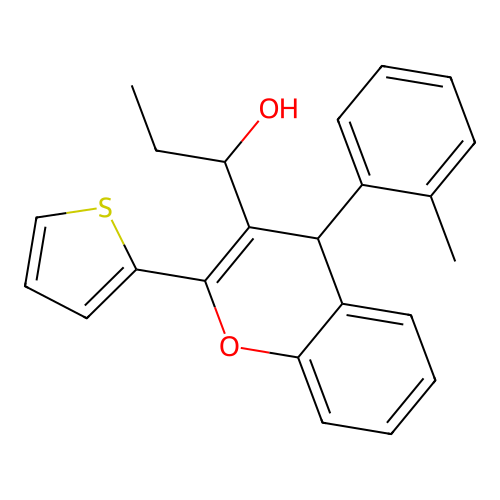 1-[4-(2-methylphenyl)-2-(thiophen-2-yl)-4H-chromen-3-yl]propan-1-ol structure