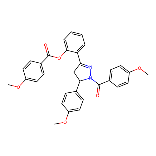 [2-[1-(4-methoxybenzoyl)-5-(4-methoxyphenyl)-4,5-dihydropyrazol-3-yl]phenyl] 4-methoxybenzoate structure