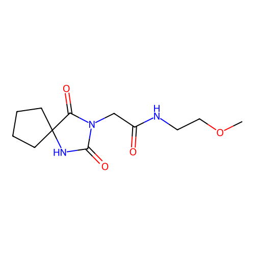 2-(2,4-dioxo-1,3-diazaspiro[4.4]nonan-3-yl)-N-(2-methoxyethyl)acetamide structure