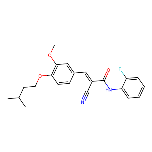 (E)-2-cyano-N-(2-fluorophenyl)-3-[3-methoxy-4-(3-methylbutoxy)phenyl]prop-2-enamide structure