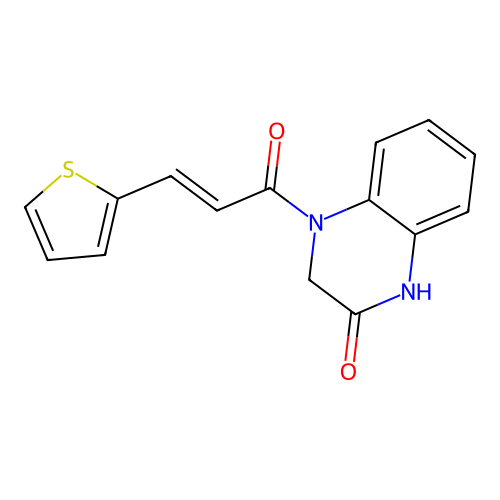 (E)-4-(3-(thiophen-2-yl)acryloyl)-3,4-dihydroquinoxalin-2(1H)-one structure