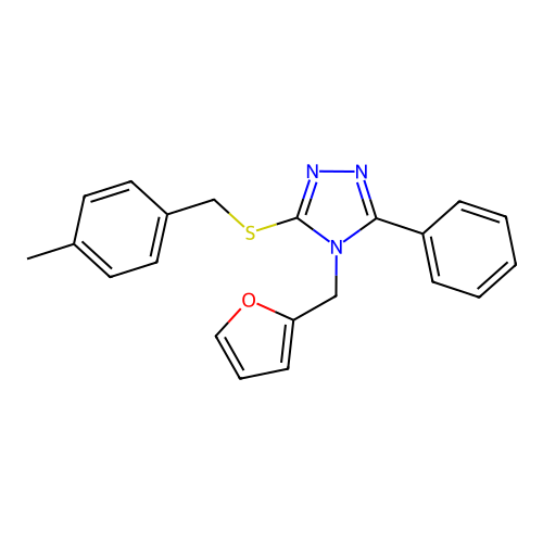 4-(2-Furylmethyl)-3-[(4-methylphenyl)methylthio]-5-phenyl-1,2,4-triazole structure