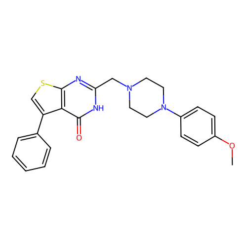 2-[[4-(4-methoxyphenyl)piperazin-1-yl]methyl]-5-phenyl-3H-thieno[2,3-d]pyrimidin-4-one structure