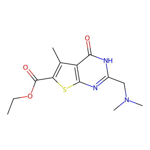 ethyl 2-(dimethylaminomethyl)-5-methyl-4-oxo-3H-thieno[2,3-d]pyrimidine-6-carboxylate structure