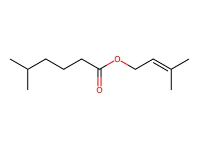 Hexanoic acid, 5-methyl-, 3-methyl-2-buten-1-yl ester structure
