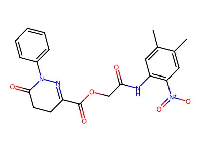 [2-(4,5-dimethyl-2-nitroanilino)-2-oxoethyl] 6-oxo-1-phenyl-4,5-dihydropyridazine-3-carboxylate structure