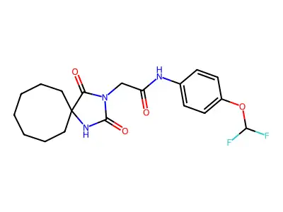 N-[4-(difluoromethoxy)phenyl]-2-(2,4-dioxo-1,3-diazaspiro[4.7]dodecan-3-yl)acetamide structure