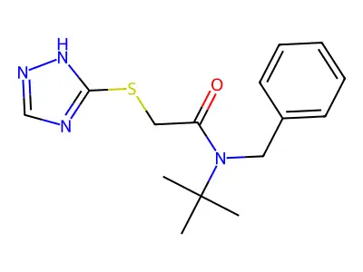 N-benzyl-N-tert-butyl-2-(1H-1,2,4-triazol-5-ylsulfanyl)acetamide structure