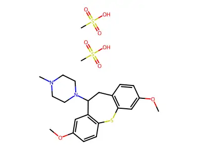 Piperazine, 1-(10,11-dihydro-3,8-dimethoxydibenzo(b,f)thiepin-10-yl)-4-methyl-, methanesulfonate, hydrate (1:2:1) structure