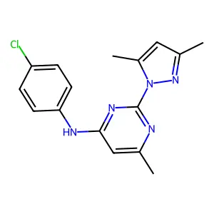 N-(4-chlorophenyl)-2-(3,5-dimethyl-1H-pyrazol-1-yl)-6-methylpyrimidin-4-amine structure