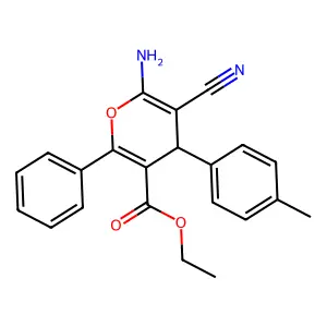 ethyl 6-amino-5-cyano-4-(4-methylphenyl)-2-phenyl-4H-pyran-3-carboxylate structure