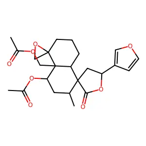 Dispiro(furan-3(2H),1'(5'H)-naphthalene-5',2''-oxiran)-2-one,4'-(acetyloxy)-4'a-((acetyloxy)methyl)-5-(3-furanyl)decahydro-2'-methyl-, (1'R-(1'alpha(S*),2'alpha,4'beta,4'aalpha,5'alpha,8'abeta))- structure